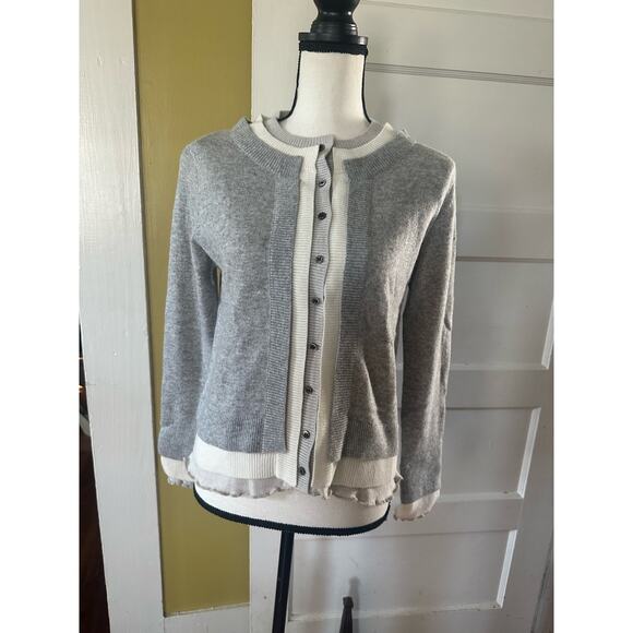 NWT Diane Snyder Cashmere Glenn Triple Band Gray Layered Cardigan size M - Picture 2 of 16